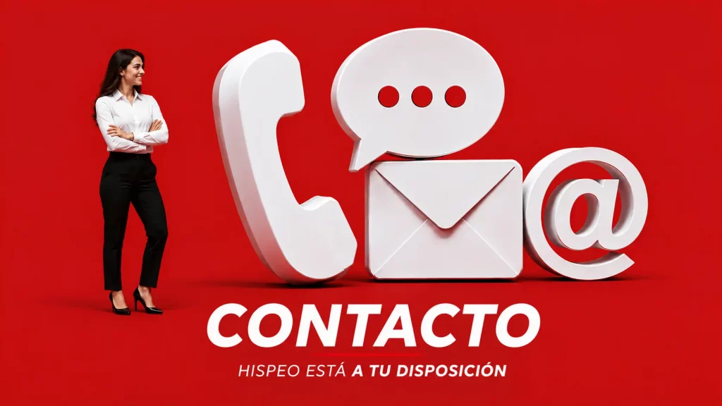 Página de contacto de Hispeo con iconos de teléfono y correo electrónico